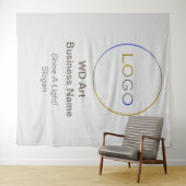 Bedrijfslogo Slogan Merk, Rond Zilver Goud Blauw Wandkleed (In Situ (horizontaal))