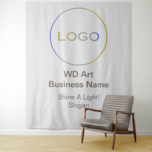 Bedrijfslogo Slogan Merk, Rond Zilver Goud Blauw Wandkleed (In situ)