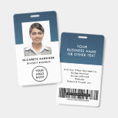 Bedrijfslogo Streepjescode Blauw Personeel Identif Badge (Voor- en achterkant)