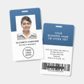 Bedrijfslogo Streepjescode Blauw Personeel Identif Badge (Voor- en achterkant)