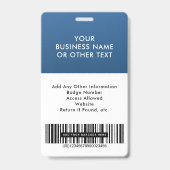 Bedrijfslogo Streepjescode Blauw Personeel Identif Badge (Achterkant)