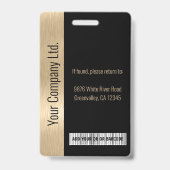 Bedrijfsmedewerker Black Faux Brushed Gold ID Badge (Back)