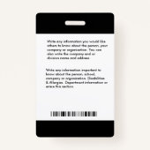 Bedrijfsmedewerker Foto Logo Bar Code ID Badge (Achterkant)