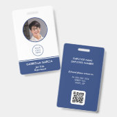 Bedrijfsmedewerker QR Code Blue ID Badge (Voor- en achterkant)