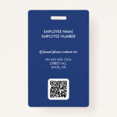 Bedrijfsmedewerker QR Code Blue ID Badge (Achterkant)