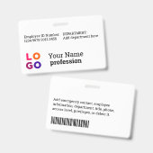 Bedrijfsmedewerkersnaam, titel, streepjescode, Log Badge (Voor- en achterkant)