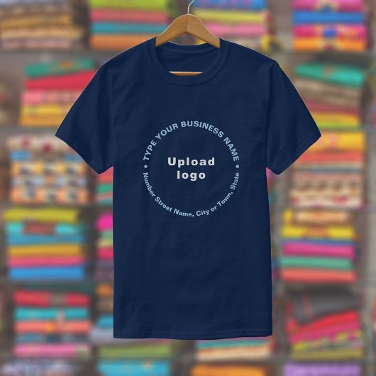 Bedrijfsmerk in Ronde Patroon Tekst op Navy Blue T-shirt