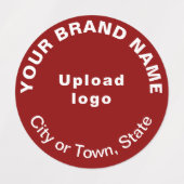 Bedrijfsmerk op kleine rode cirkelkleding labels (Design 1)
