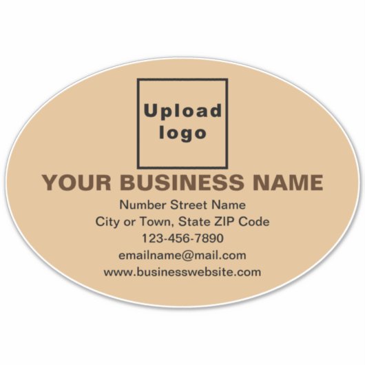 Bedrijfsmerk op Lichtbruin Groot Ovaal Vinyl Sticker (Voorkant)