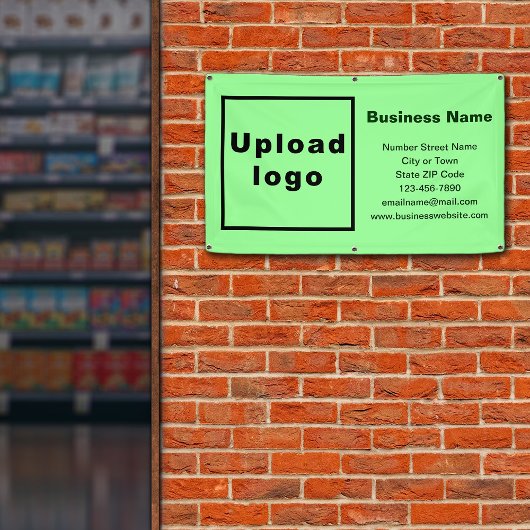 Bedrijfsmerk op lichtgroene rechthoekbanner spandoek