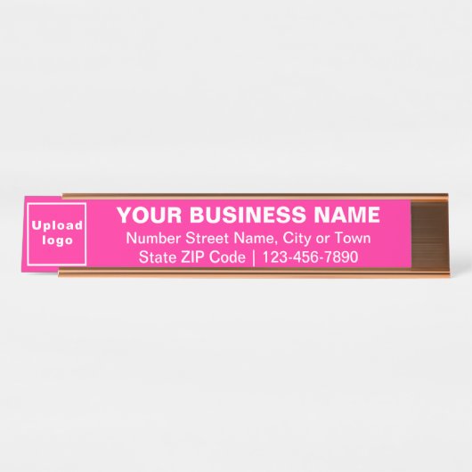 Bedrijfsmerk op Roze Lange Bureaunaam Bord Bureau Naambordje (Voorkant)