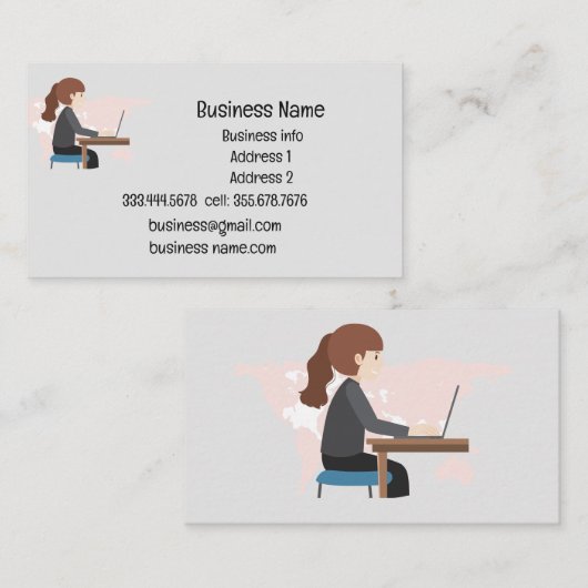 Bedrijfsnaam Aangepaste persoon op bureau Visitekaartje (Voorkant / Achterkant)