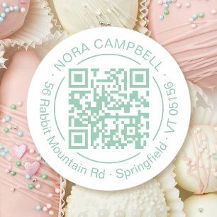 Bedrijfsnaam Adres Cirkel Lijst QR Code Mint Ronde Sticker