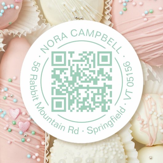 Bedrijfsnaam Adres Cirkel Lijst QR Code Mint Ronde Sticker