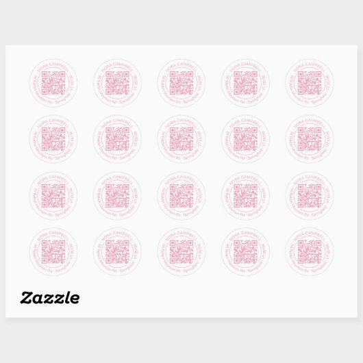 Bedrijfsnaam Adres Cirkel Lijst QR Code Roze Ronde Sticker (Vel)