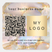 Bedrijfsnaam beige opal logo qr code vierkante sticker (Voorkant)