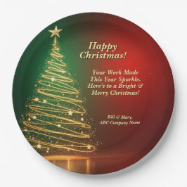 Bedrijfsnaam Bericht Groen Goud Kerstboom 9" Papieren Bordje