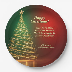 Bedrijfsnaam Bericht Groen Goud Kerstboom 9" Papieren Bordje