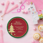 Bedrijfsnaam Bericht Rood, Goud Kerstboom 7" Papieren Bordje (Feest)
