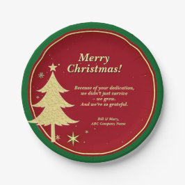 Bedrijfsnaam Bericht Rood, Goud Kerstboom 7" Papieren Bordje