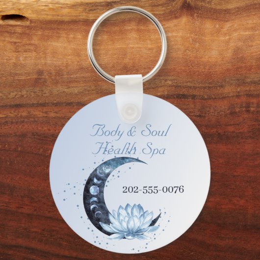 Bedrijfsnaam blauwe Lotus Flower Moon Sleutelhanger (Voorkant)
