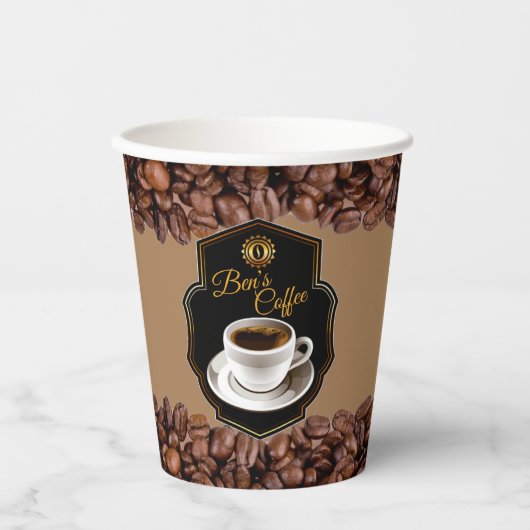  bedrijfsnaam Coffee Shops Paper Cup Papieren Bekers (Voorkant)