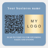 Bedrijfsnaam Dusty blue logo qr code Vierkante Sticker (Voorkant)