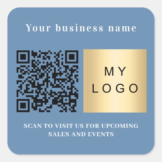 Bedrijfsnaam Dusty blue logo qr code Vierkante Sticker (Voorkant)