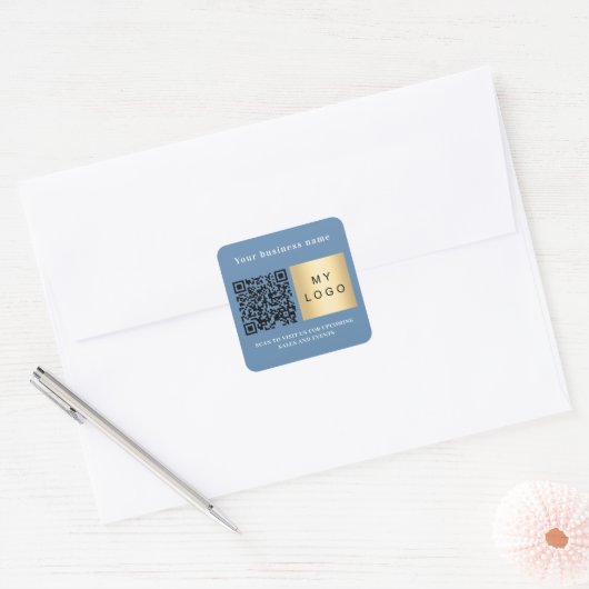 Bedrijfsnaam Dusty blue logo qr code Vierkante Sticker (Envelop)