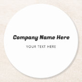 Bedrijfsnaam en klantgegevens tekst ronde kartonnen onderzetter (Voorkant)