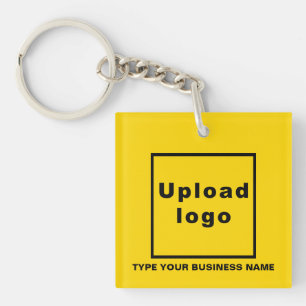 Bedrijfsnaam en Logo Gele vierkant Acryl Sleutelhanger