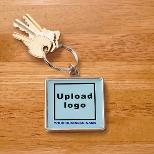 Bedrijfsnaam en Logo, Light Blue Square Premium Sleutelhanger