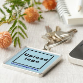 Bedrijfsnaam en Logo, Light Blue Square Premium Sleutelhanger (Zijkant)