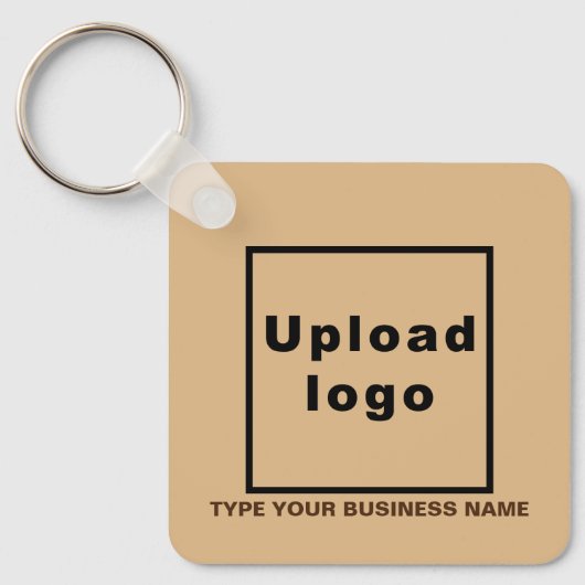 Bedrijfsnaam en Logo Light Brown Square Sleutelhan Sleutelhanger (Voorkant)