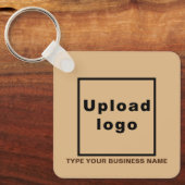 Bedrijfsnaam en Logo Light Brown Square Sleutelhan Sleutelhanger (Voorkant)