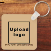 Bedrijfsnaam en Logo Light Brown Square Sleutelhan Sleutelhanger (Achterkant)