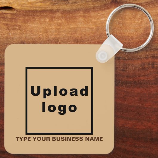 Bedrijfsnaam en Logo Light Brown Square Sleutelhan Sleutelhanger (Achterkant)