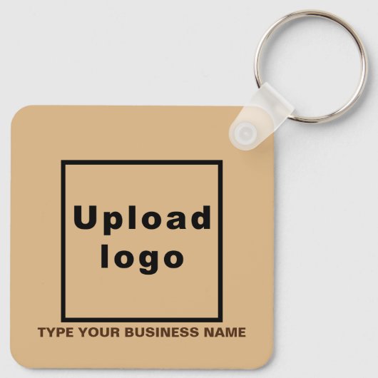 Bedrijfsnaam en Logo Light Brown Square Sleutelhan Sleutelhanger (Achterkant)