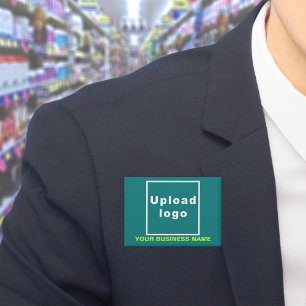 Bedrijfsnaam en Logo op Blauwgroen Groene Rechthoe Button