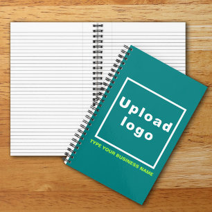 Bedrijfsnaam en Logo op Blauwgroen groene spiraal Notitieboek