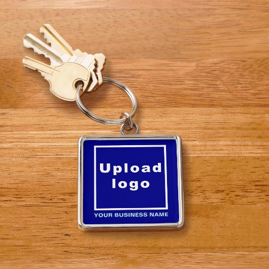 Bedrijfsnaam en Logo op Blue Square Premium Sleutelhanger