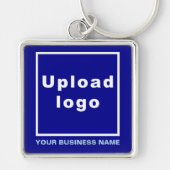 Bedrijfsnaam en Logo op Blue Square Premium Sleutelhanger (Voorkant)