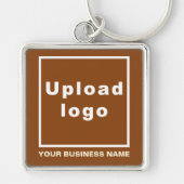 Bedrijfsnaam en Logo op bruin vierkant Premium Sleutelhanger (Voorkant)