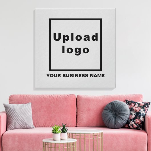 Bedrijfsnaam en Logo op Grijze Square Canvas Afdru (Insitu (Woonkamer))