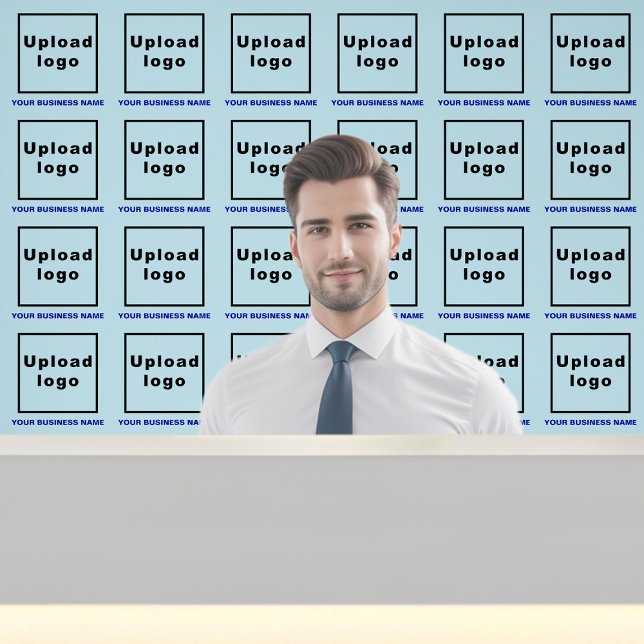 Bedrijfsnaam en Logo op lichtblauw Behang (Business name and logo on light blue wallpaper)