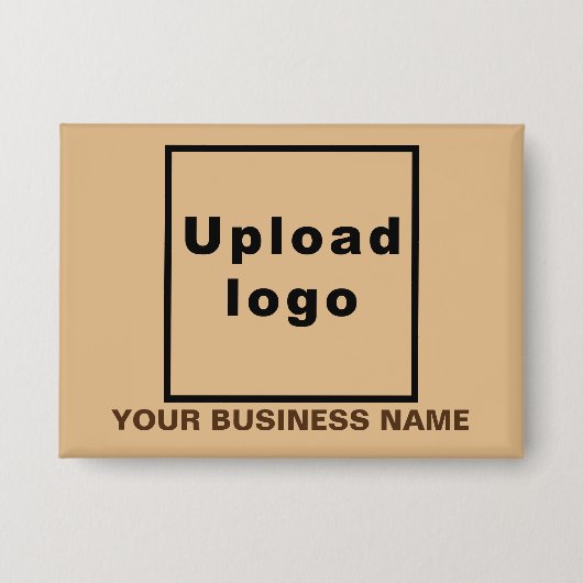 Bedrijfsnaam en Logo op Lichtbruine Rechthoek Button (Voorkant)