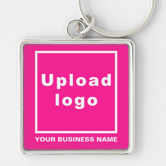 Bedrijfsnaam en Logo op roze vierkant Premium Sleutelhanger (Voorkant)