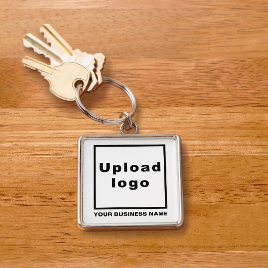 Bedrijfsnaam en Logo op White Square Premium Sleutelhanger