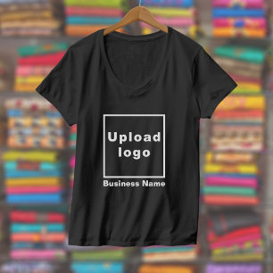 Bedrijfsnaam en Logo op Women's V-Neck Black T-shirt