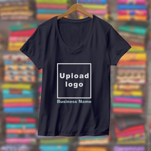 Bedrijfsnaam en Logo op Women's V-Neck Navy Blue T-shirt